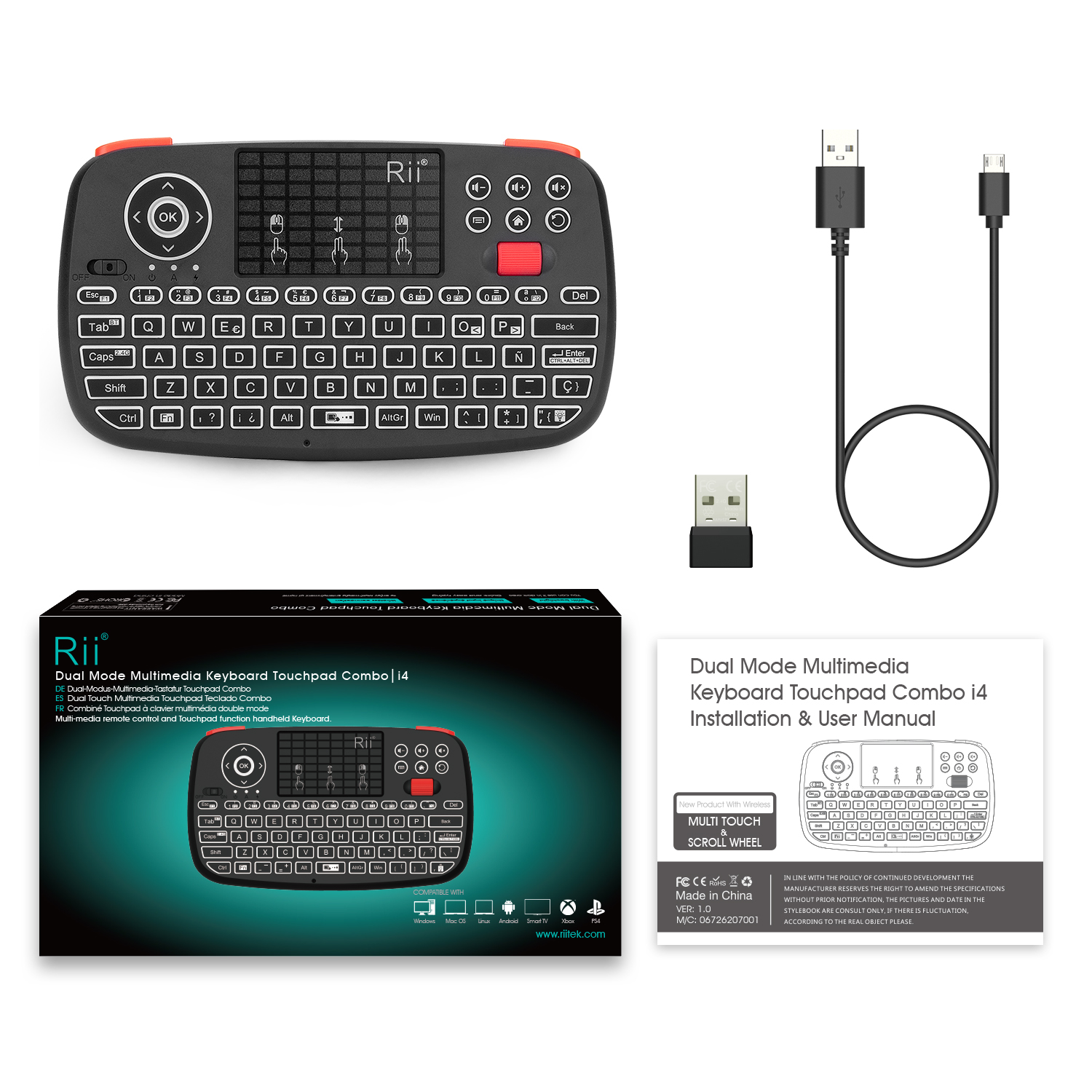 Tastatura Techstar® Rii i4, Dual Mode, Wireless, Bluetooth 3.0
